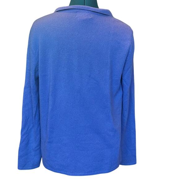 Peck & Peck Luxury 100% Cashmere Periwinkle Collared V-Neck Sweater Women’s L - Picture 2 of 6